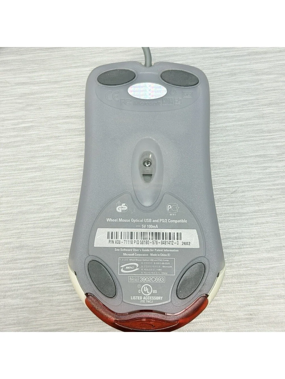Vintage Microsoft Wheel Mouse Optical USB and PS2 Compatible X08-71118 Tested